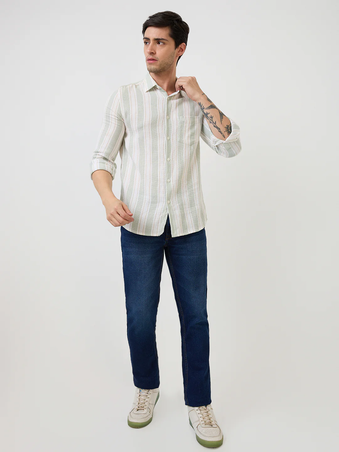 Parx Men Green Stripe Slim Fit Cotton Casual Shirt - Image 6