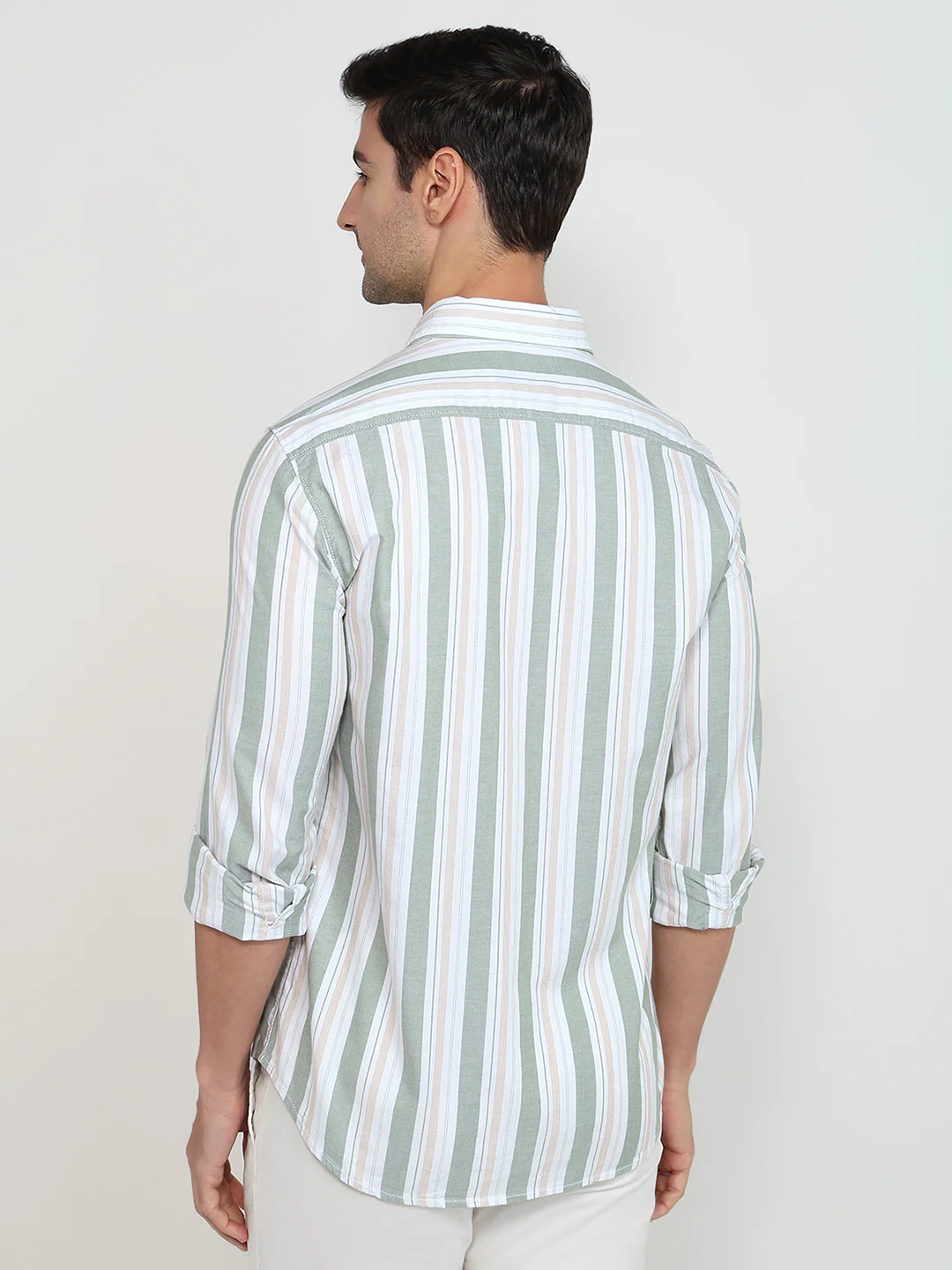 Parx Men Green Stripe Slim Fit Cotton Shirt - Image 4