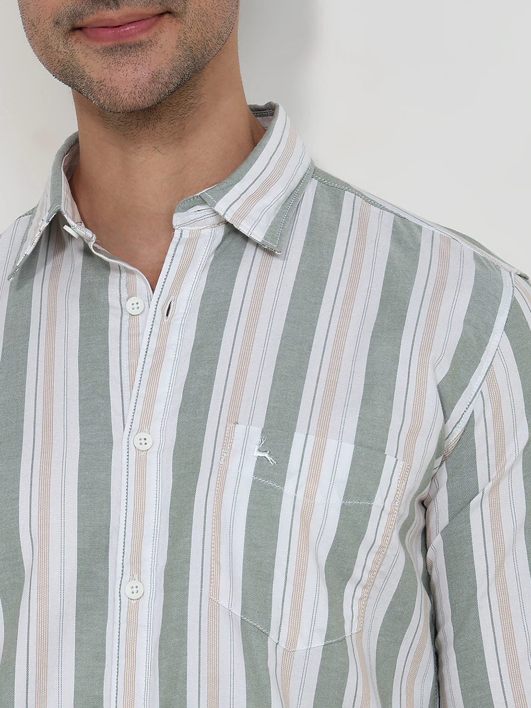 Parx Men Green Stripe Slim Fit Cotton Shirt - Image 6