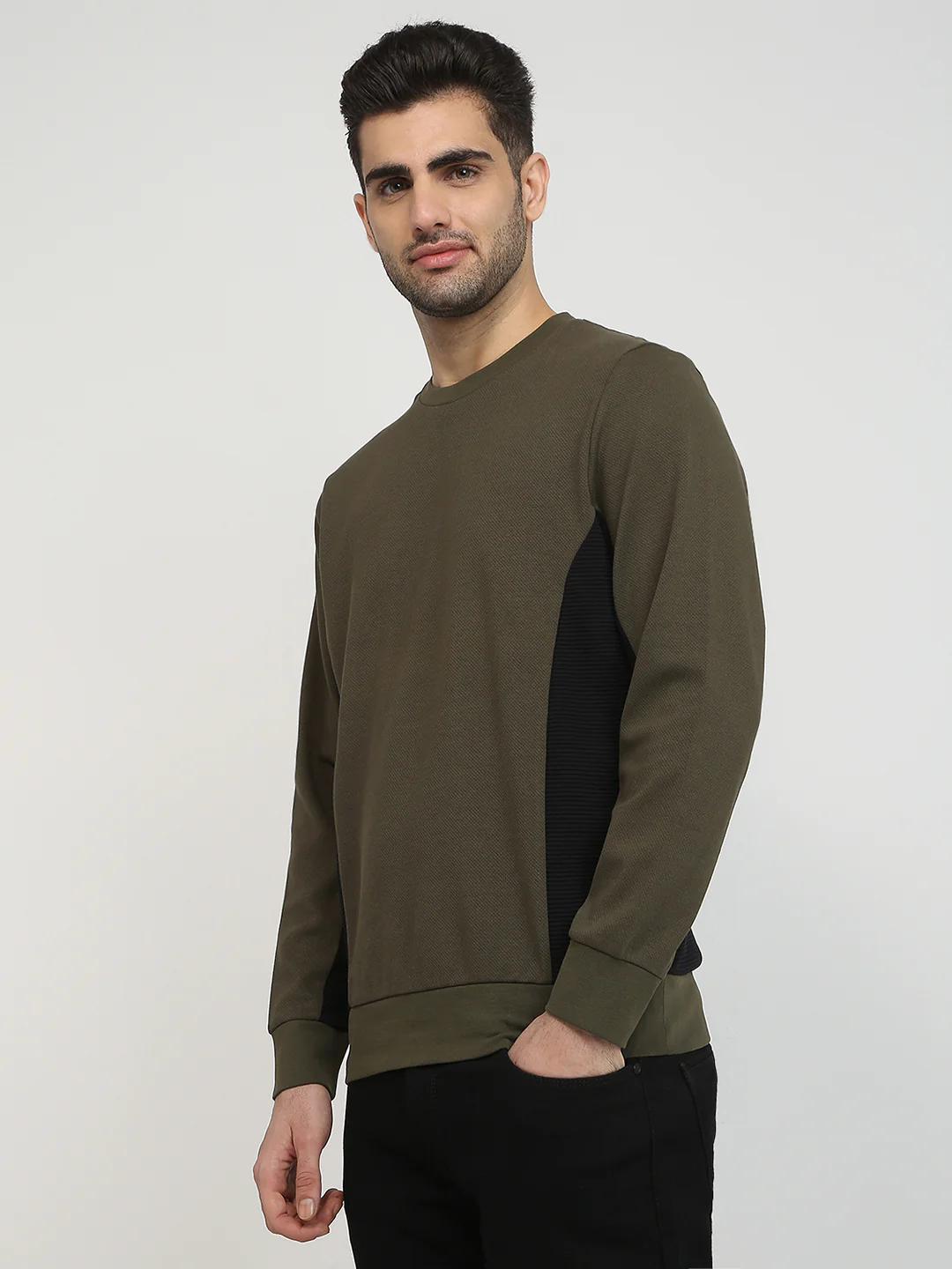 Parx Men Green Structure Regular Fit Cotton Blend Full Sleeve Round Neck Collar Sweatshirt - Image 2
