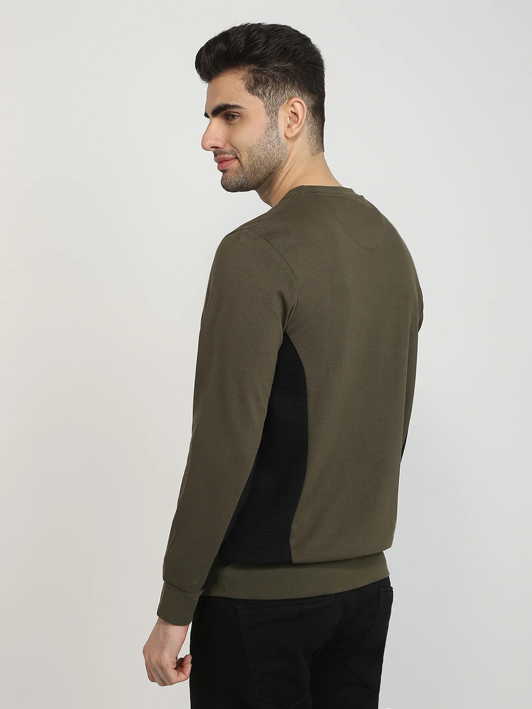 Parx Men Green Structure Regular Fit Cotton Blend Full Sleeve Round Neck Collar Sweatshirt - Image 4