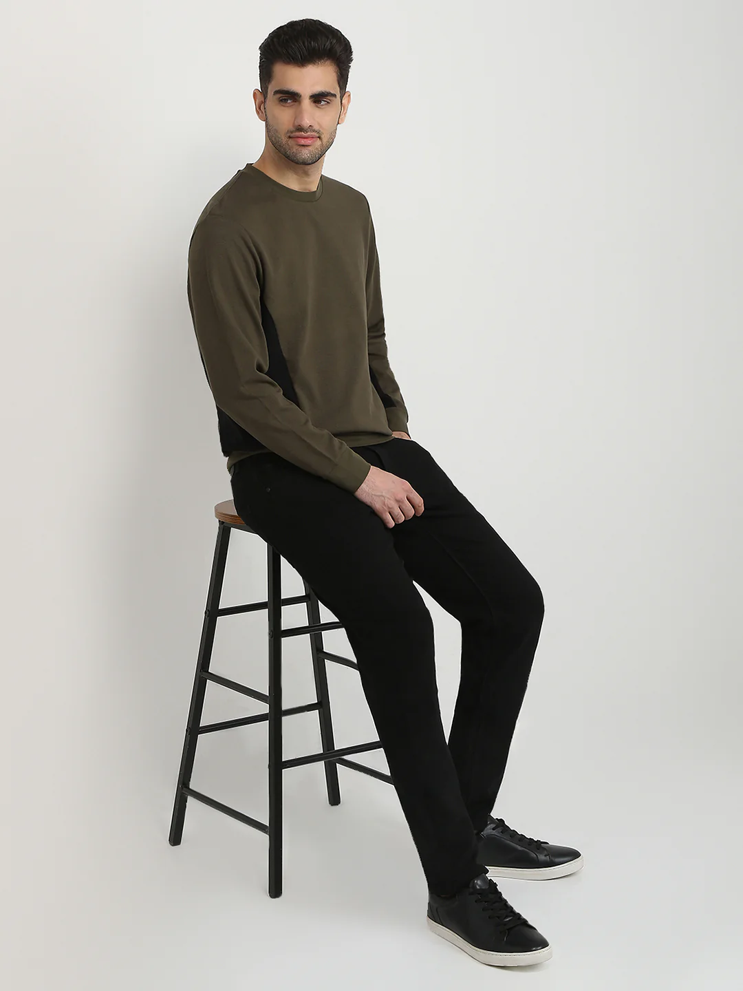 Parx Men Green Structure Regular Fit Cotton Blend Full Sleeve Round Neck Collar Sweatshirt - Image 5