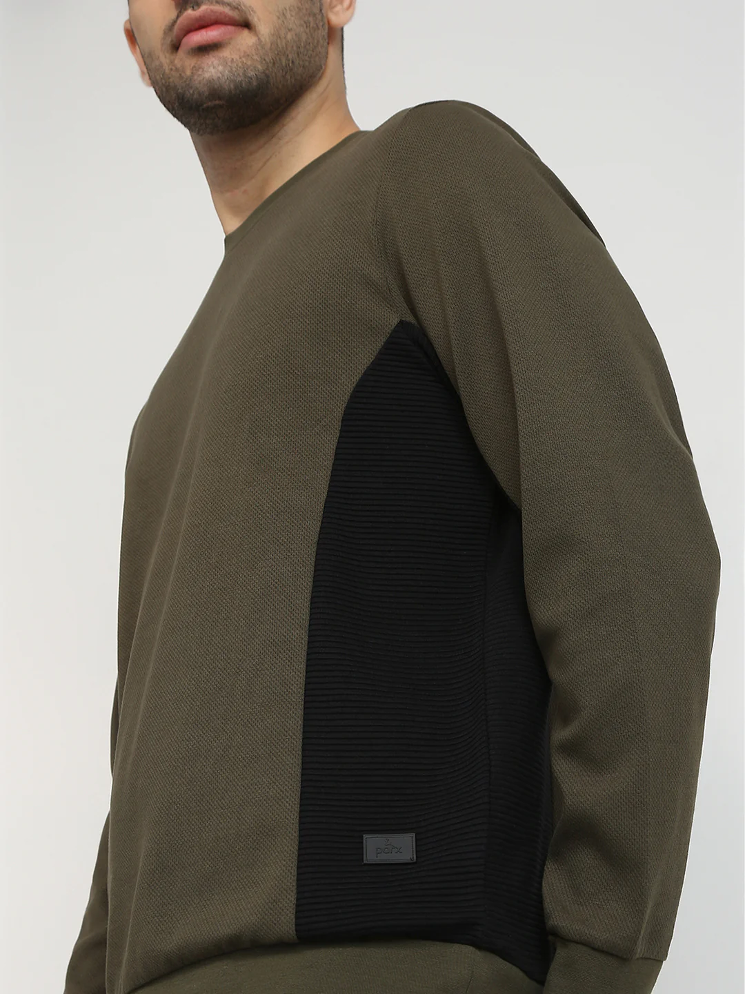 Parx Men Green Structure Regular Fit Cotton Blend Full Sleeve Round Neck Collar Sweatshirt - Image 6