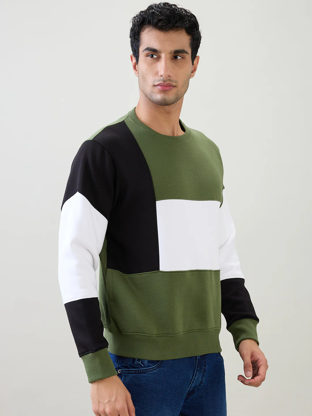Parx Men Green Yarn Dyed Regular Fit Cotton Blend Full Sleeve Round Neck Collar Sweatshirt - Image 2