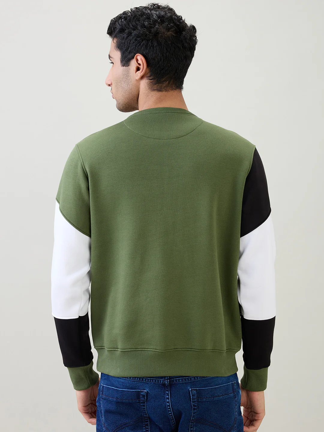 Parx Men Green Yarn Dyed Regular Fit Cotton Blend Full Sleeve Round Neck Collar Sweatshirt - Image 4