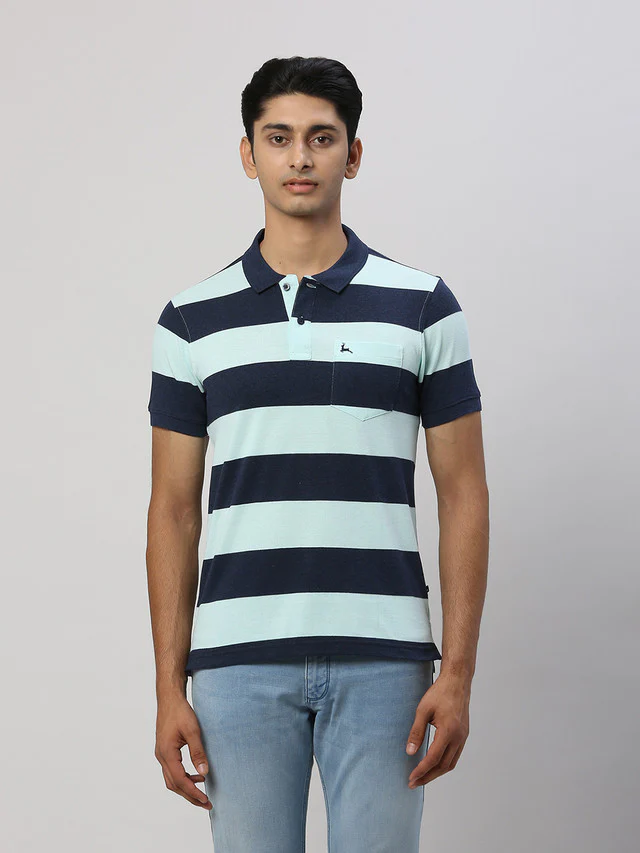 Parx Men Green Yarn Dyed Regular Fit Half Sleeve Polo Neck T-Shirt