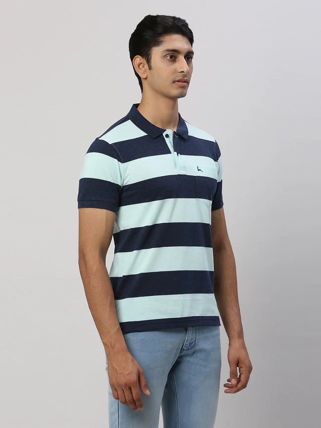 Parx Men Green Yarn Dyed Regular Fit Half Sleeve Polo Neck T-Shirt - Image 2