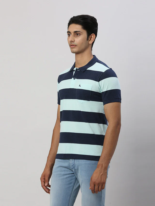 Parx Men Green Yarn Dyed Regular Fit Half Sleeve Polo Neck T-Shirt - Image 3