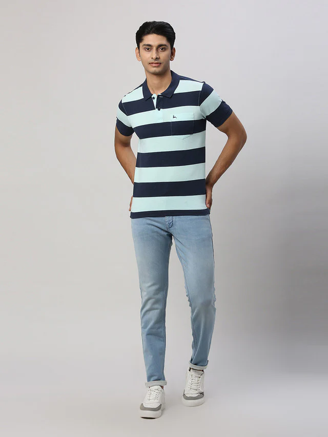 Parx Men Green Yarn Dyed Regular Fit Half Sleeve Polo Neck T-Shirt - Image 5