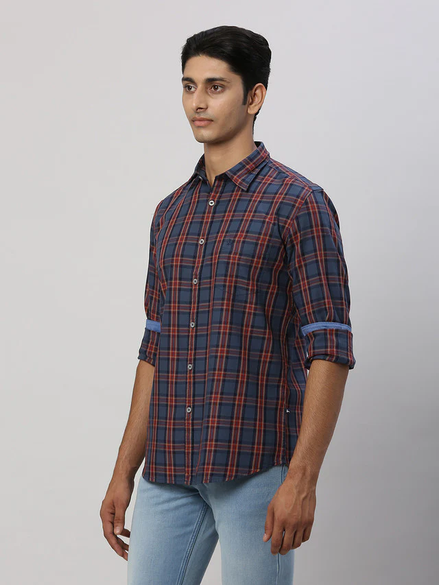 Parx Men Blue Checkered Slim Fit Cotton Casual Shirt - Image 3