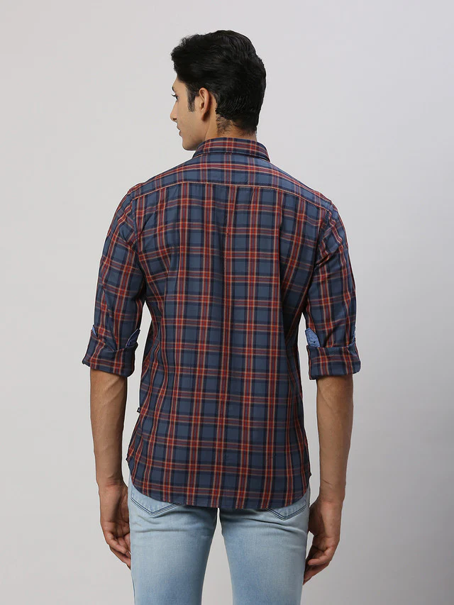 Parx Men Blue Checkered Slim Fit Cotton Casual Shirt - Image 4