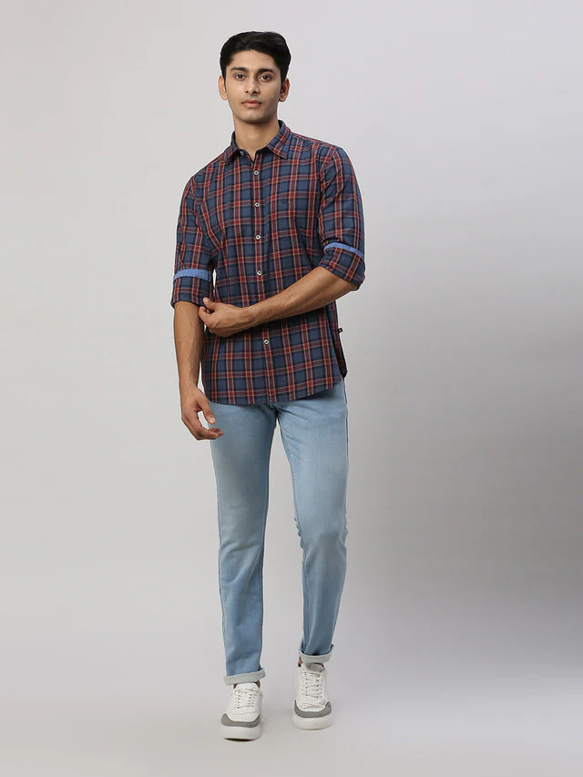 Parx Men Blue Checkered Slim Fit Cotton Casual Shirt - Image 5