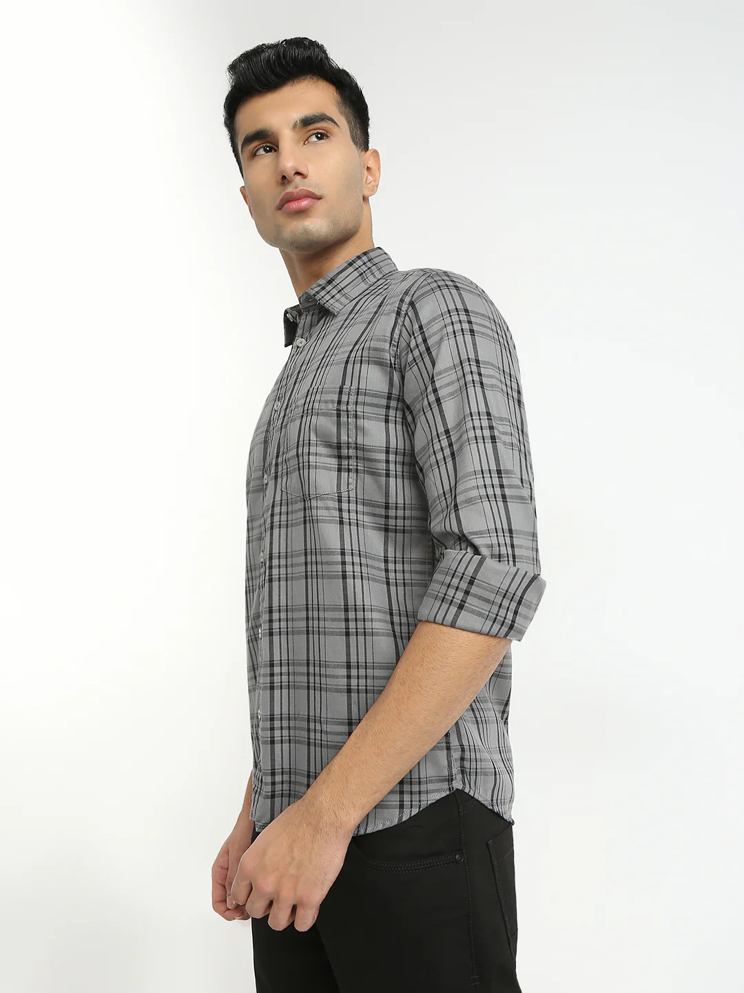 Parx Men Grey Checks Slim Fit Cotton Blend Casual Shirt - Image 3