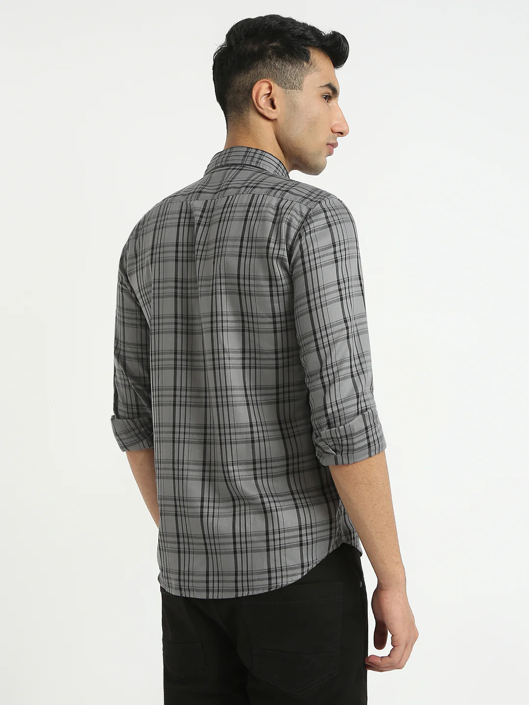 Parx Men Grey Checks Slim Fit Cotton Blend Casual Shirt - Image 4
