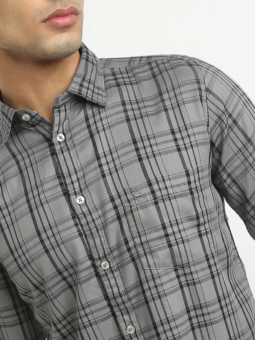 Parx Men Grey Checks Slim Fit Cotton Blend Casual Shirt - Image 6