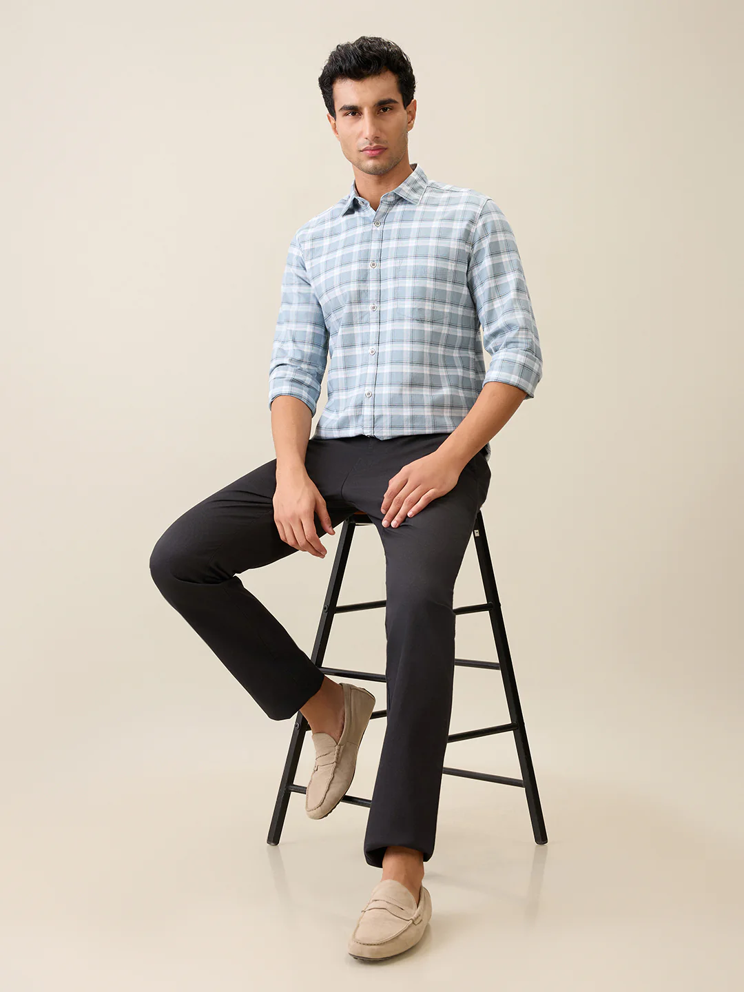 Parx Men Grey Checks Slim Fit Cotton Blend Casual Shirt - Image 6