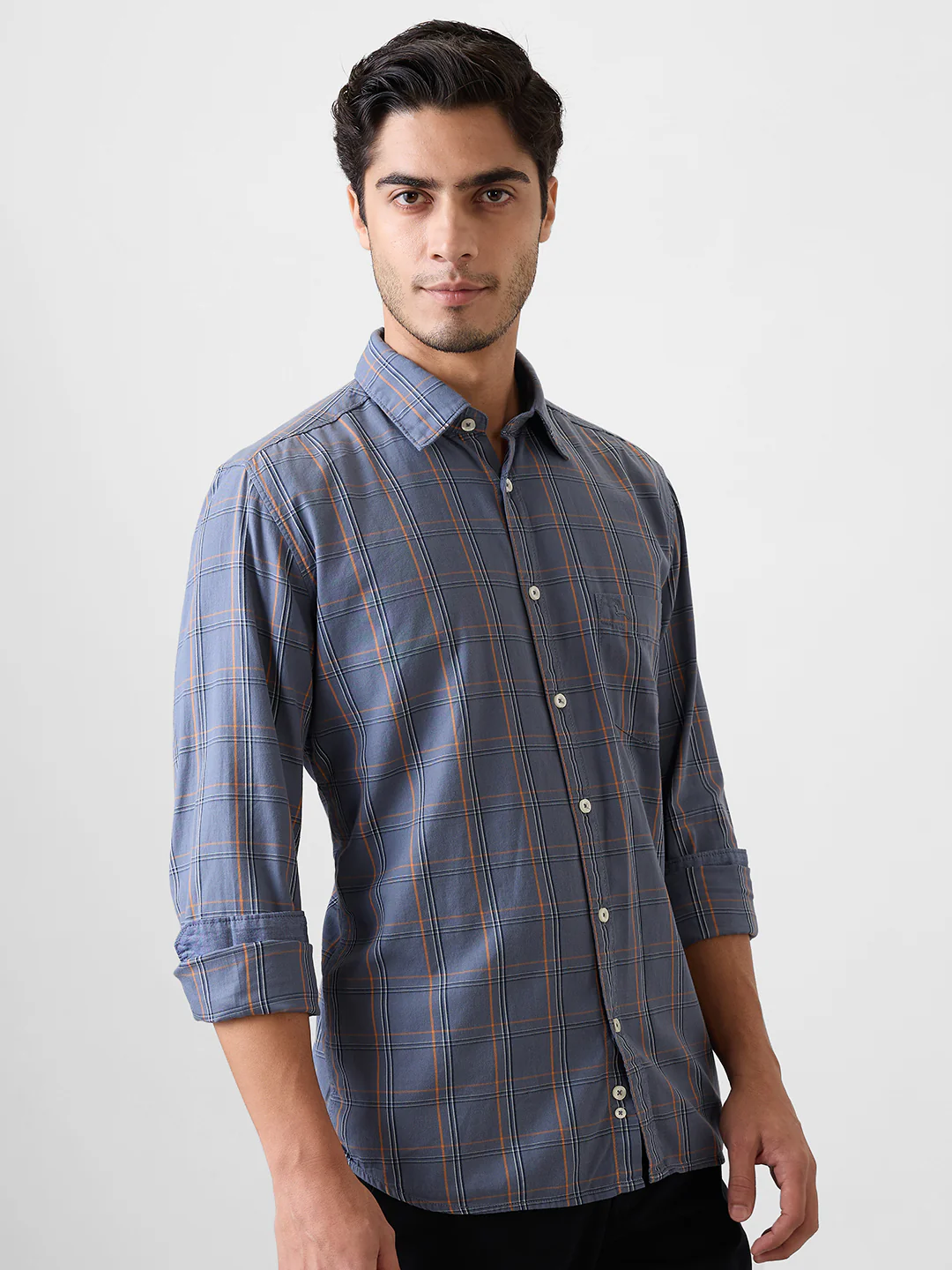Parx Men Grey Checks Slim Fit Cotton Blend Shirt - Image 2