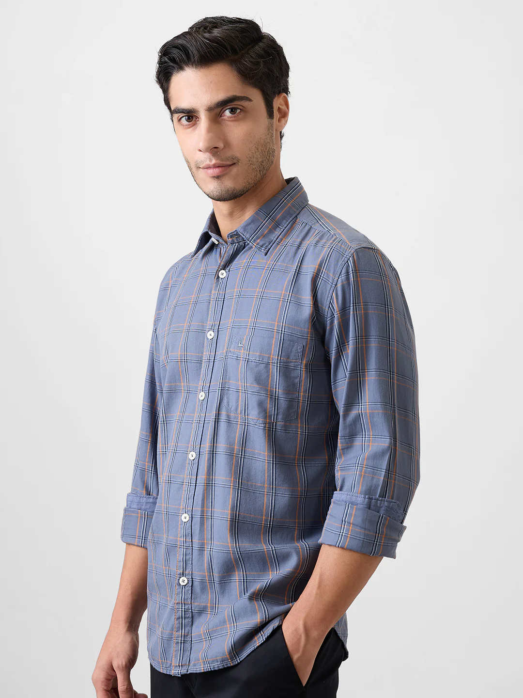 Parx Men Grey Checks Slim Fit Cotton Blend Shirt - Image 3