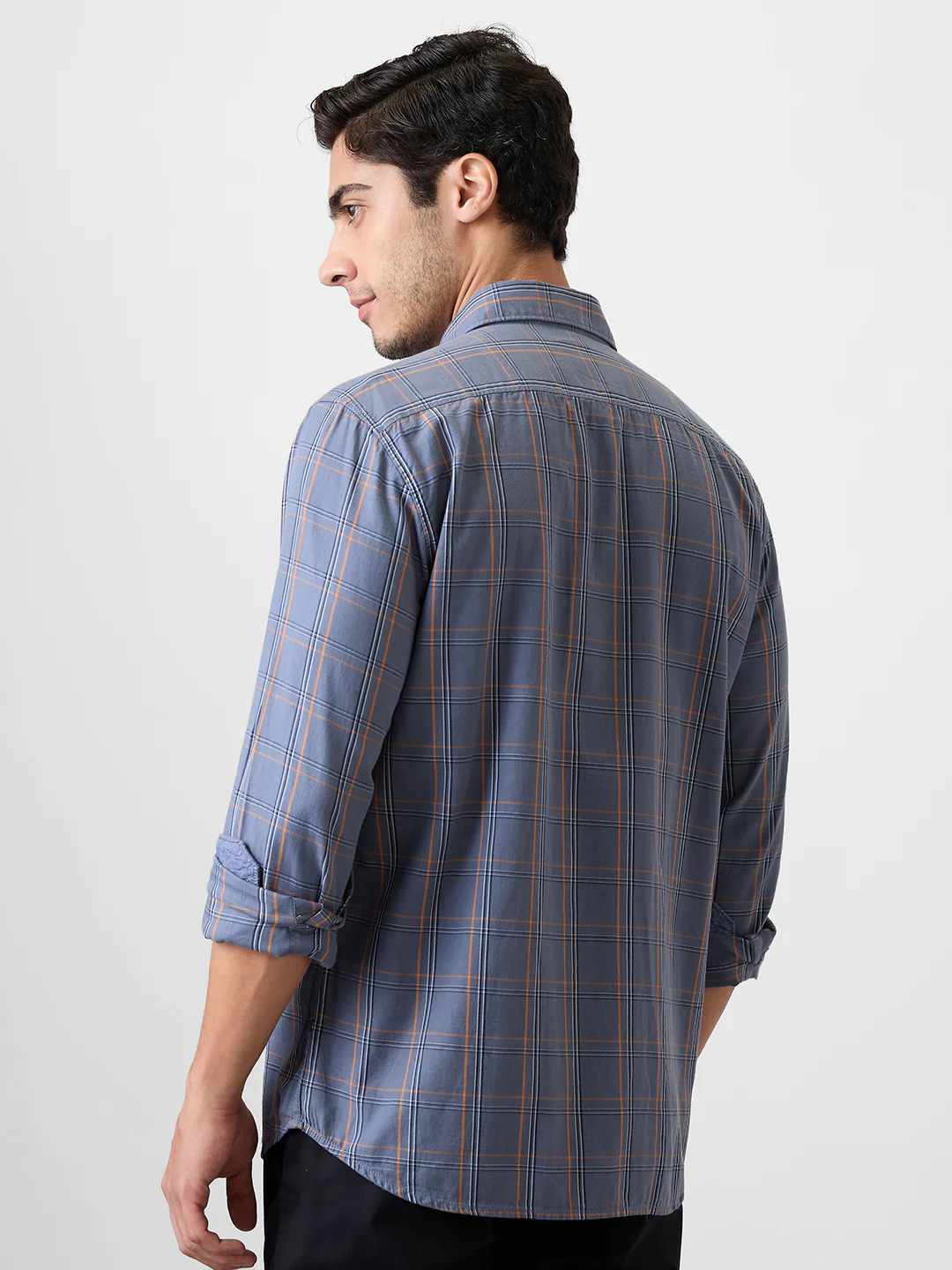 Parx Men Grey Checks Slim Fit Cotton Blend Shirt - Image 4