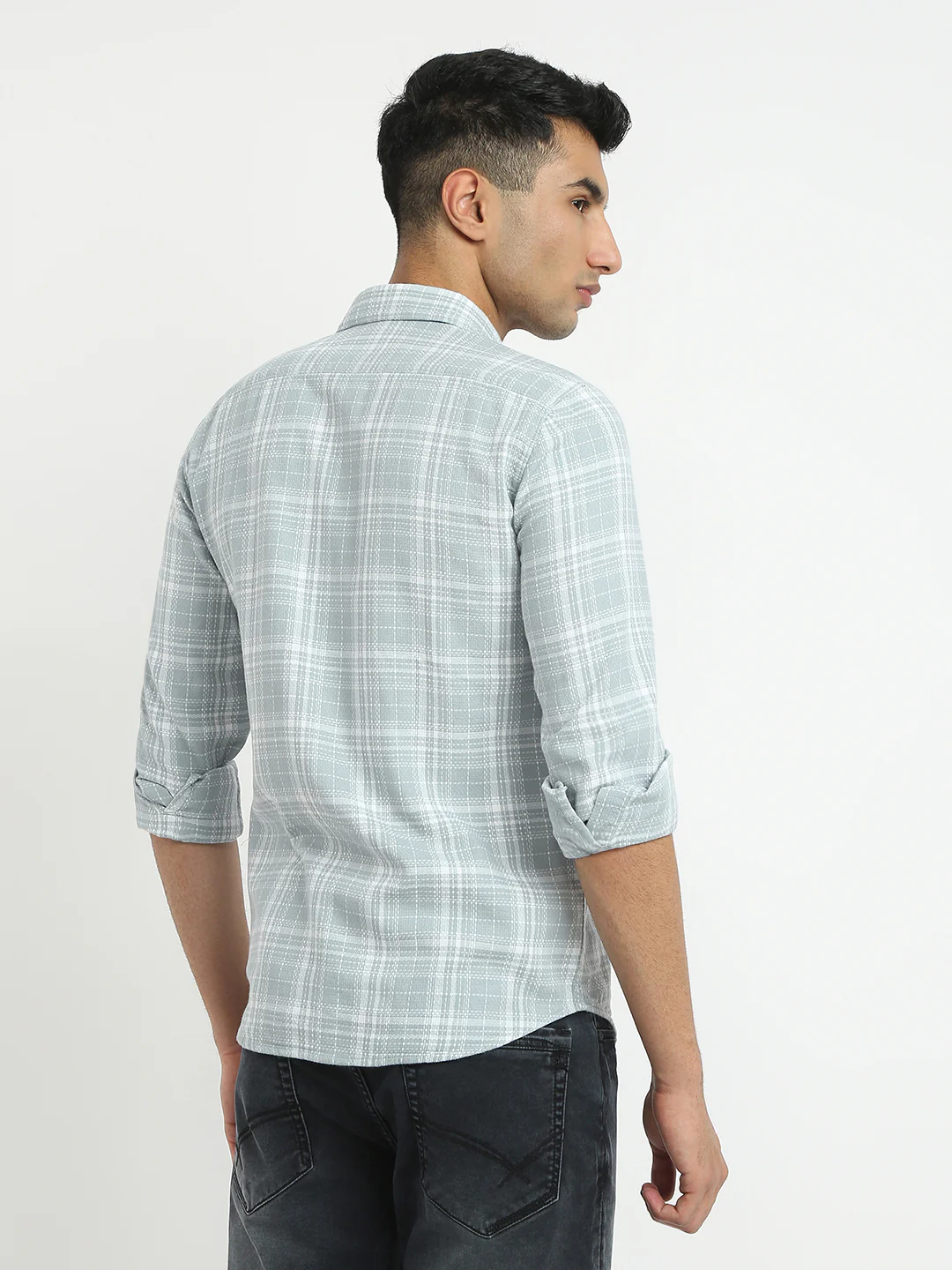 Parx Men Grey Checks Slim Fit Cotton Casual Shirt - Image 5