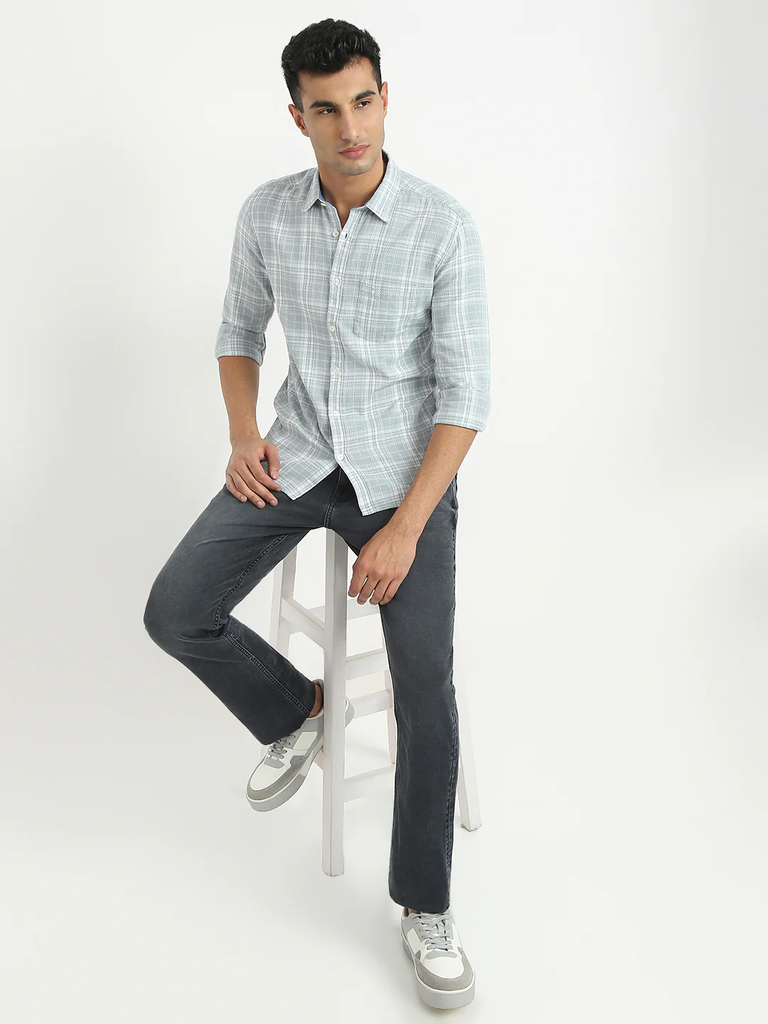 Parx Men Grey Checks Slim Fit Cotton Casual Shirt - Image 6