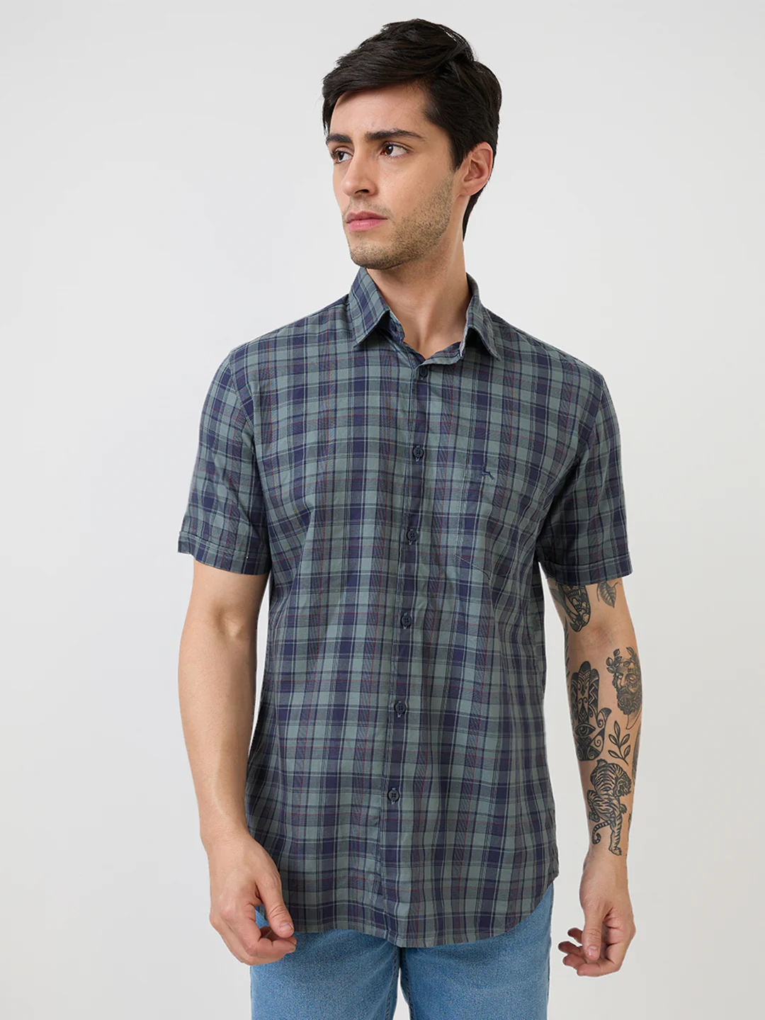 Parx Men Grey Checks Slim Fit Cotton Casual Shirt - Image 2