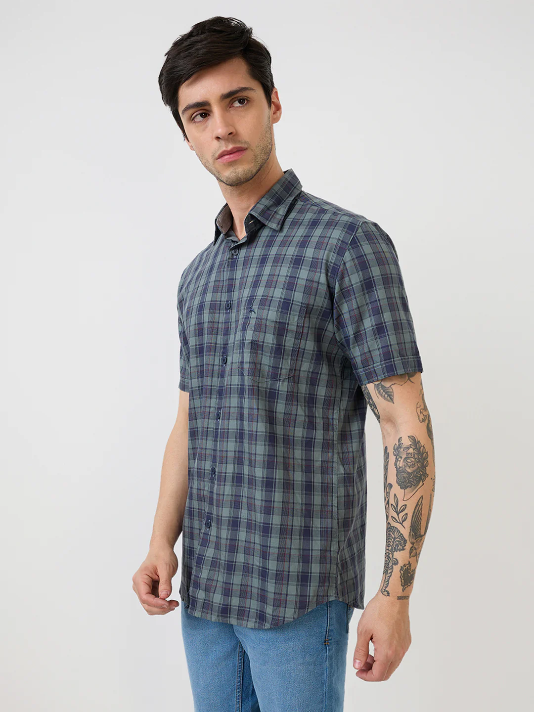 Parx Men Grey Checks Slim Fit Cotton Casual Shirt - Image 3