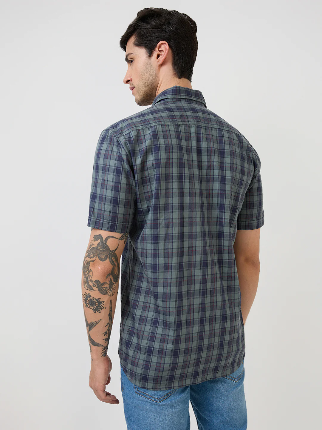 Parx Men Grey Checks Slim Fit Cotton Casual Shirt - Image 5