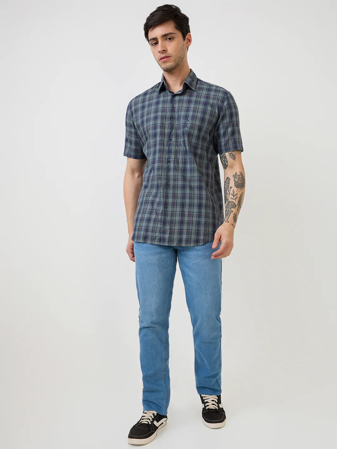 Parx Men Grey Checks Slim Fit Cotton Casual Shirt - Image 6