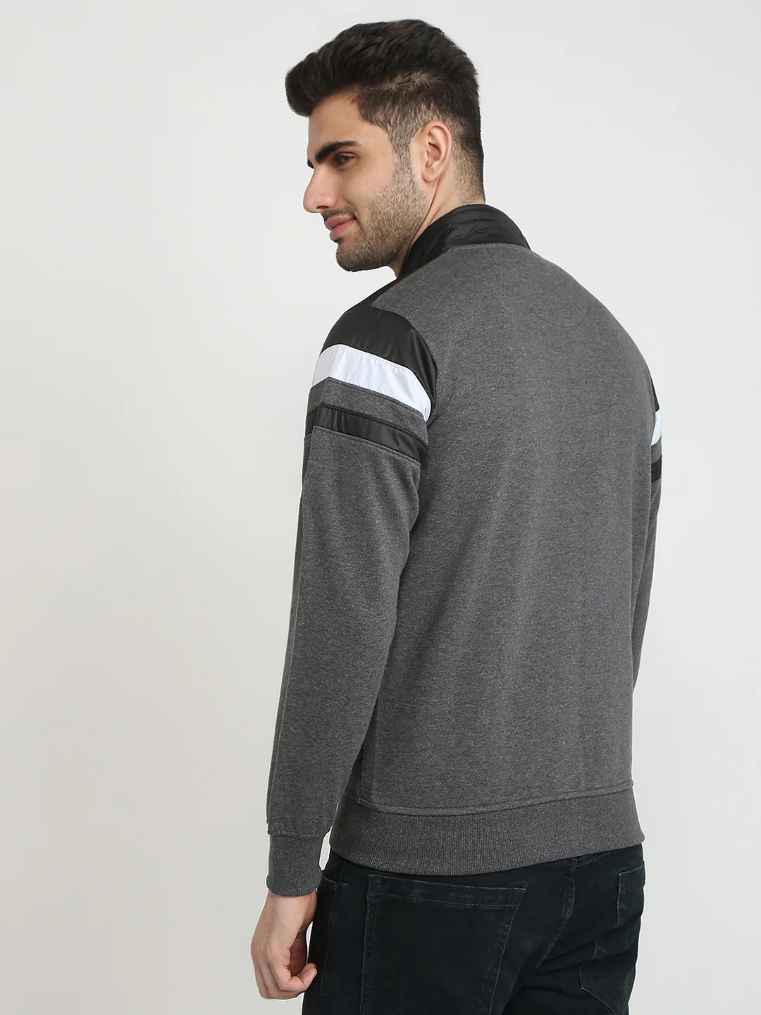 Parx Men Grey Cut & Sew Regular Fit Cotton Blend Full Sleeve High Neck Collar Sweatshirt - Image 4
