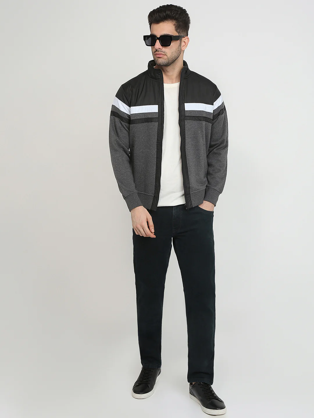 Parx Men Grey Cut & Sew Regular Fit Cotton Blend Full Sleeve High Neck Collar Sweatshirt - Image 5