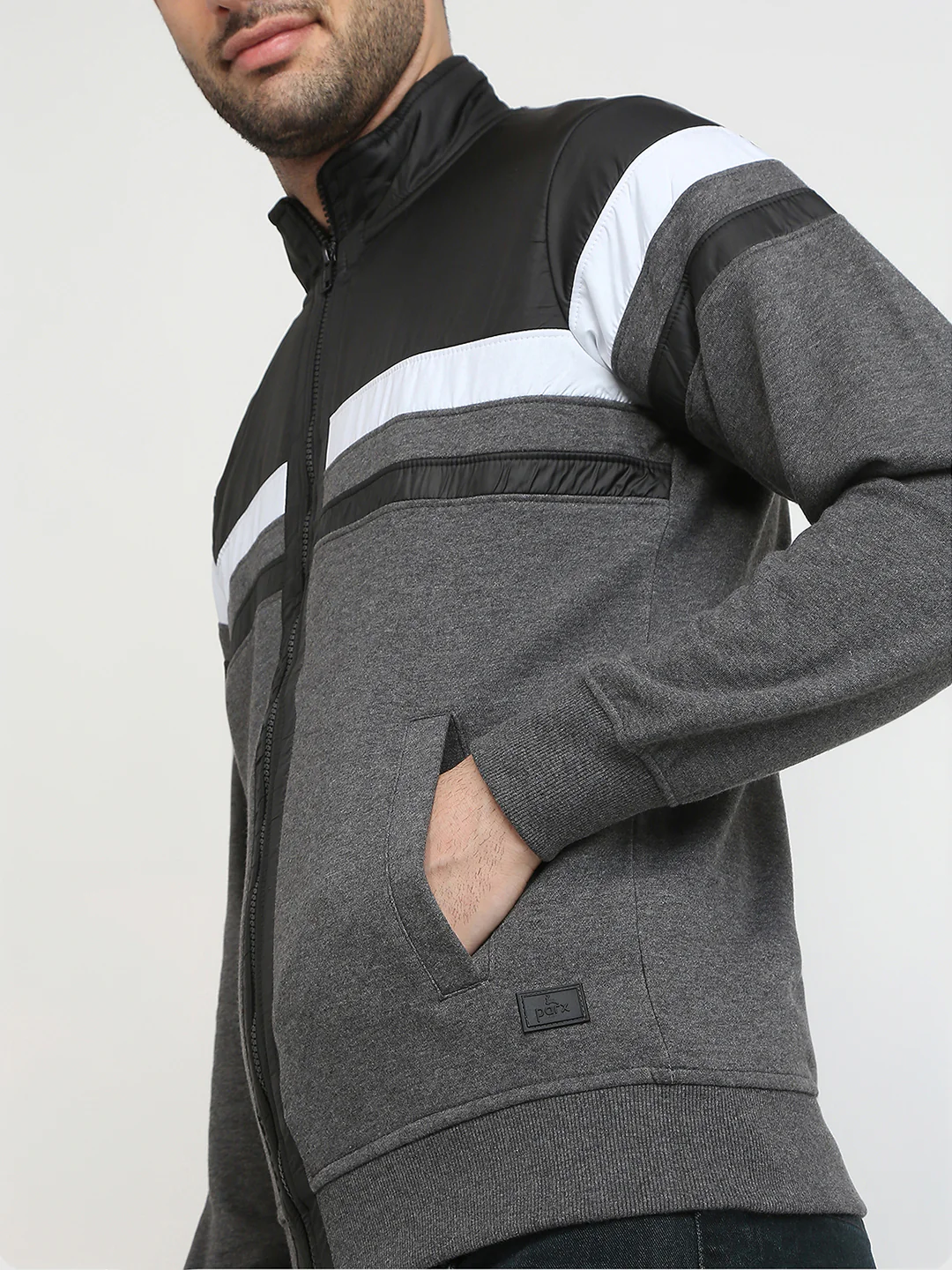 Parx Men Grey Cut & Sew Regular Fit Cotton Blend Full Sleeve High Neck Collar Sweatshirt - Image 6