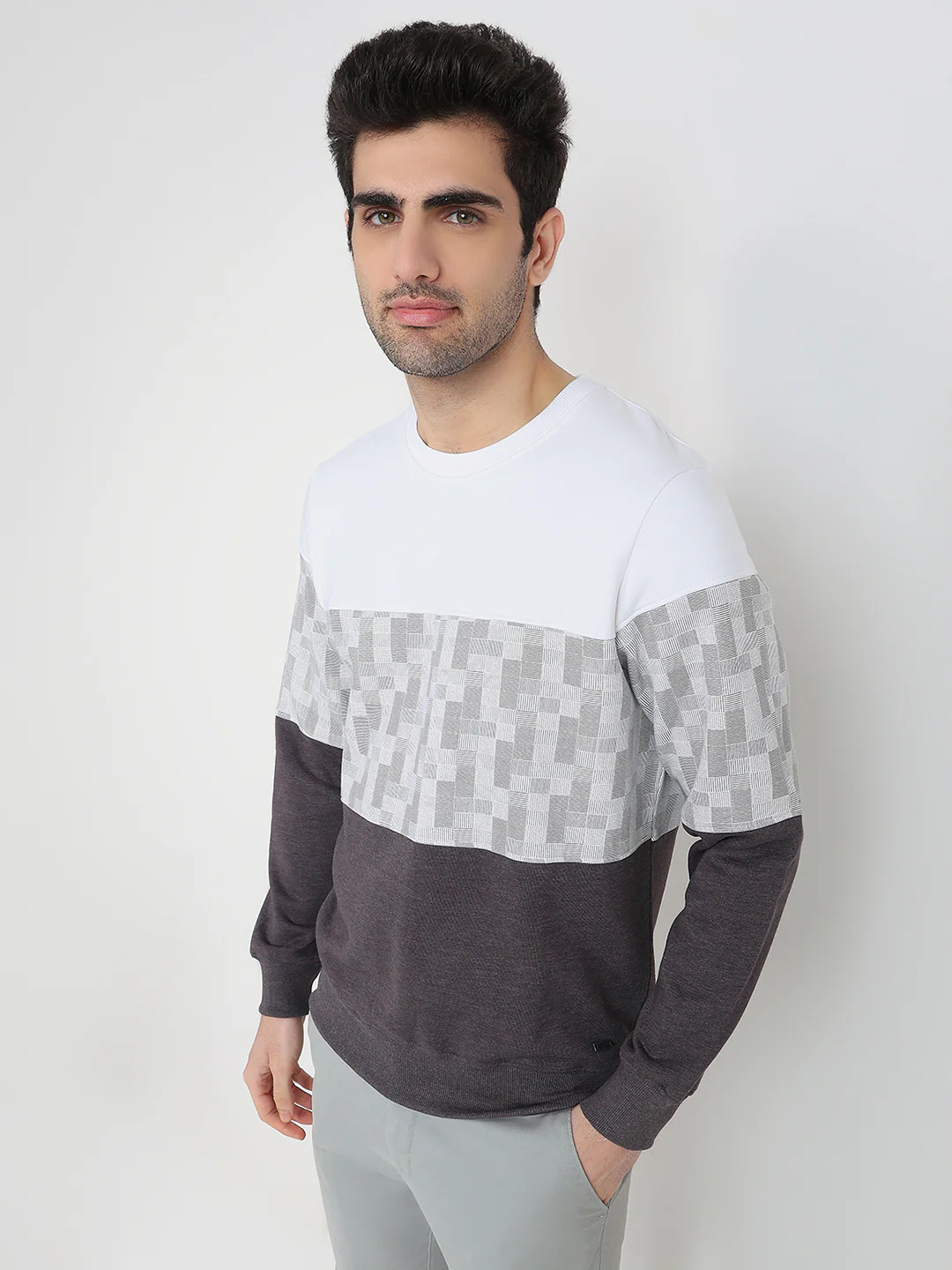 Parx Men Grey Cut & Sew Regular Fit Cotton Blend Sweatshirt - Image 3