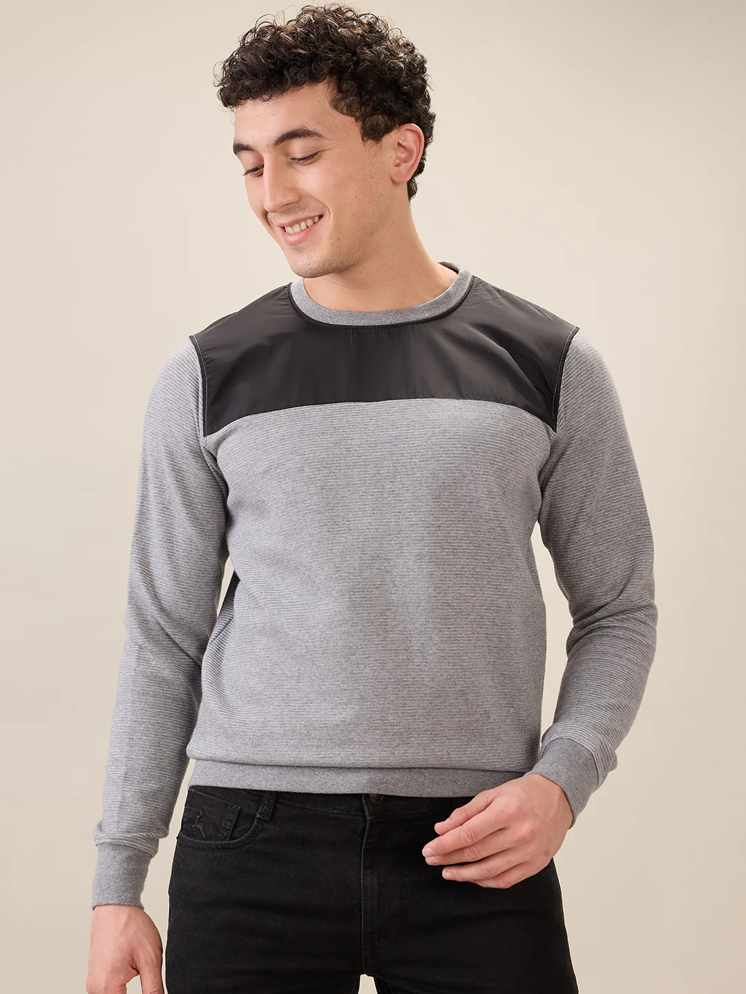 Parx Men Grey Cut & Sew Regular Fit Cotton Blend Sweatshirt