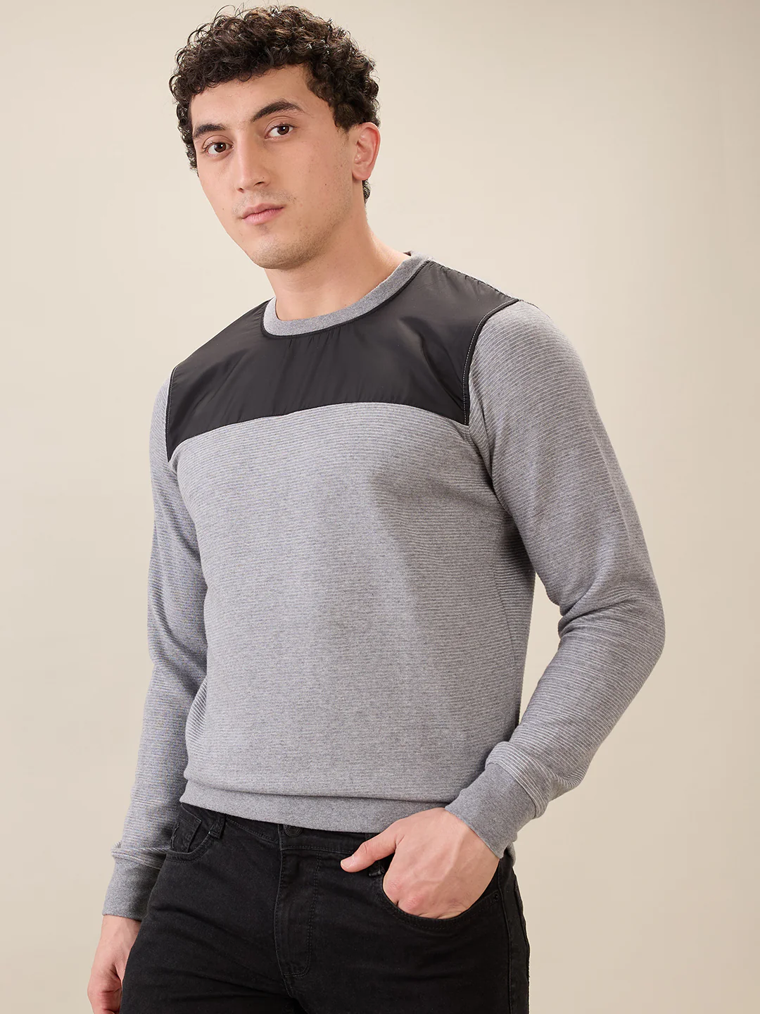 Parx Men Grey Cut & Sew Regular Fit Cotton Blend Sweatshirt - Image 3