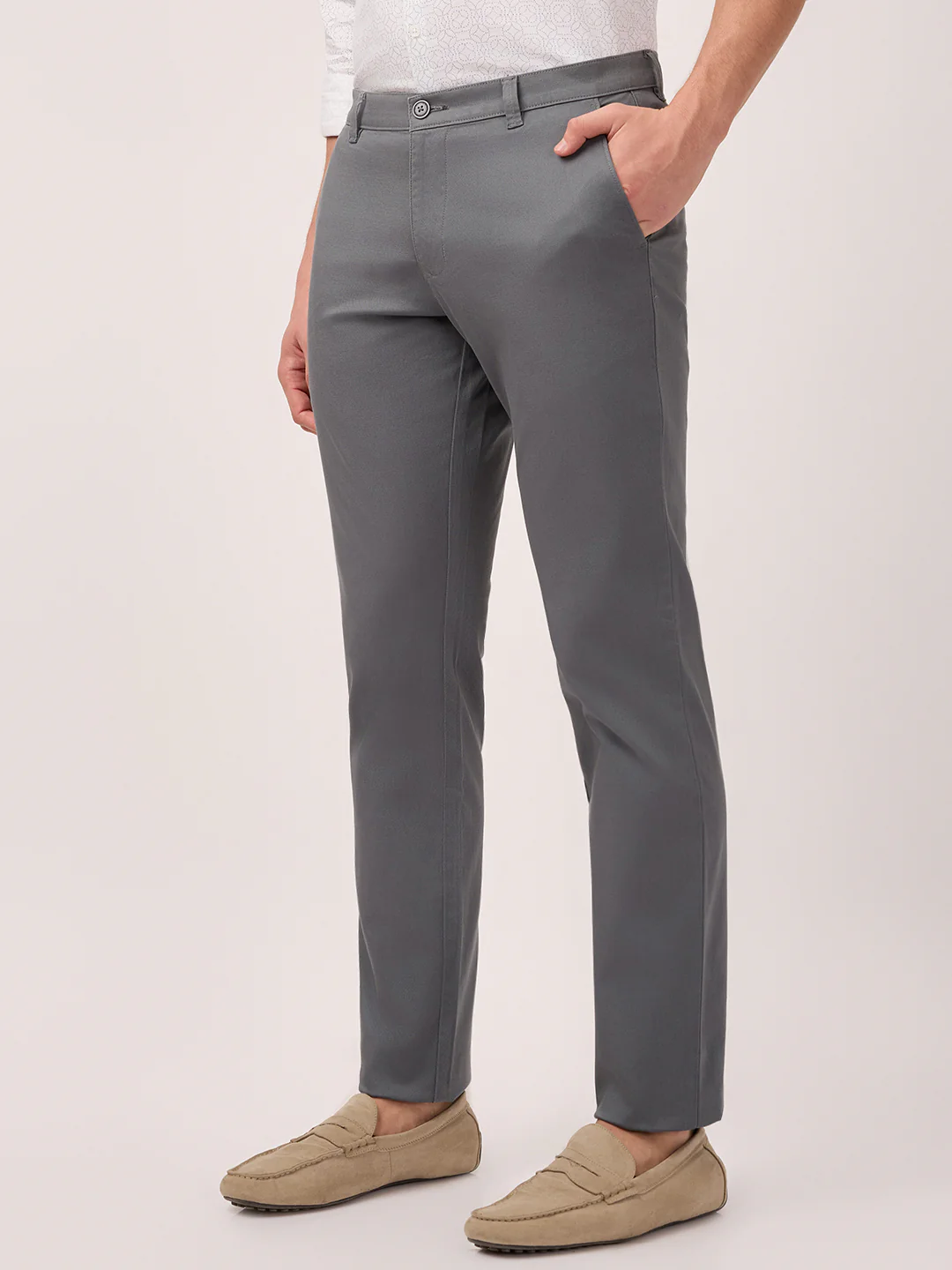Parx Men Grey Dobby Low Rise Tapered Fit Cotton Blend Trouser - Image 2