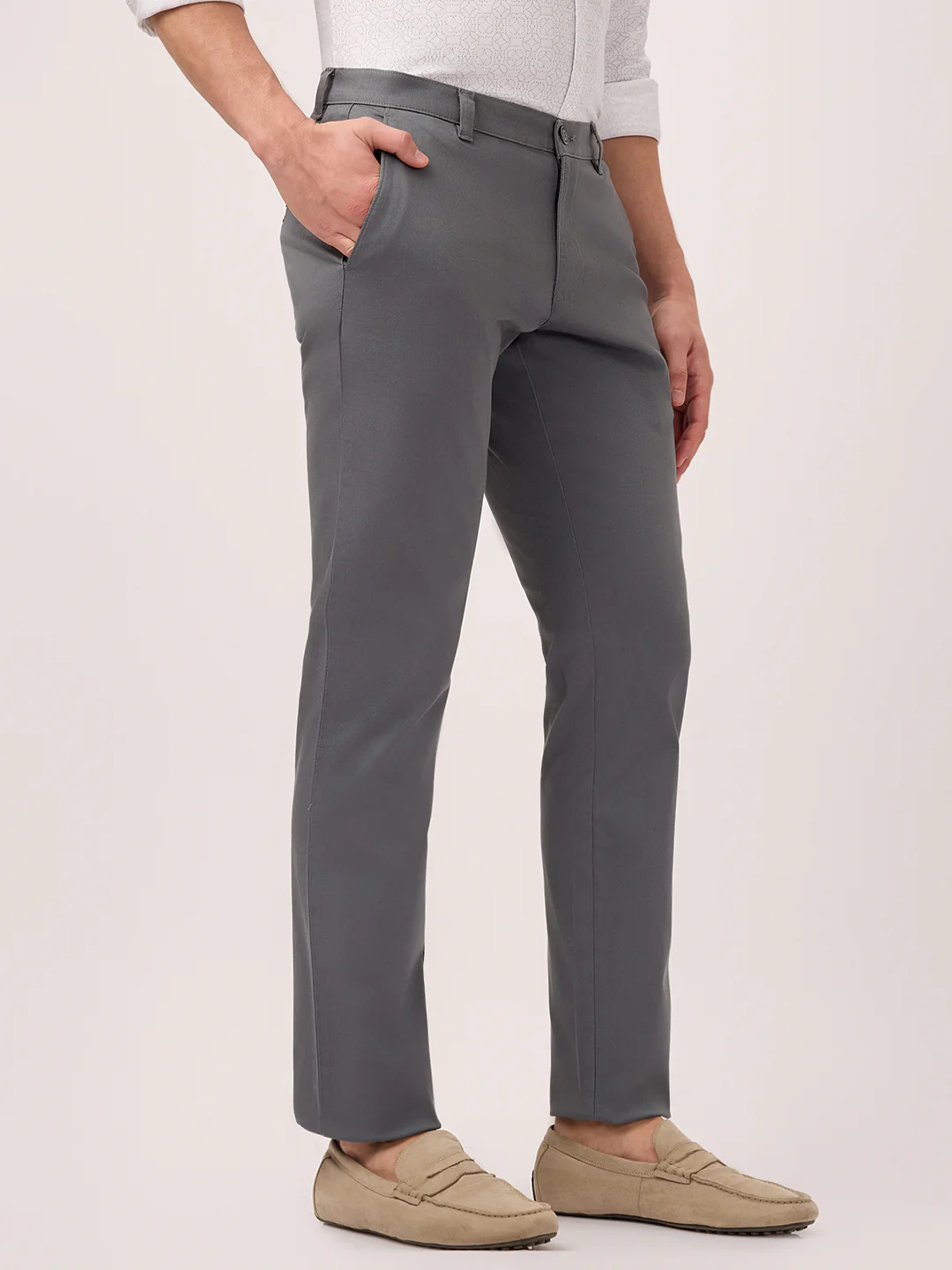 Parx Men Grey Dobby Low Rise Tapered Fit Cotton Blend Trouser - Image 3