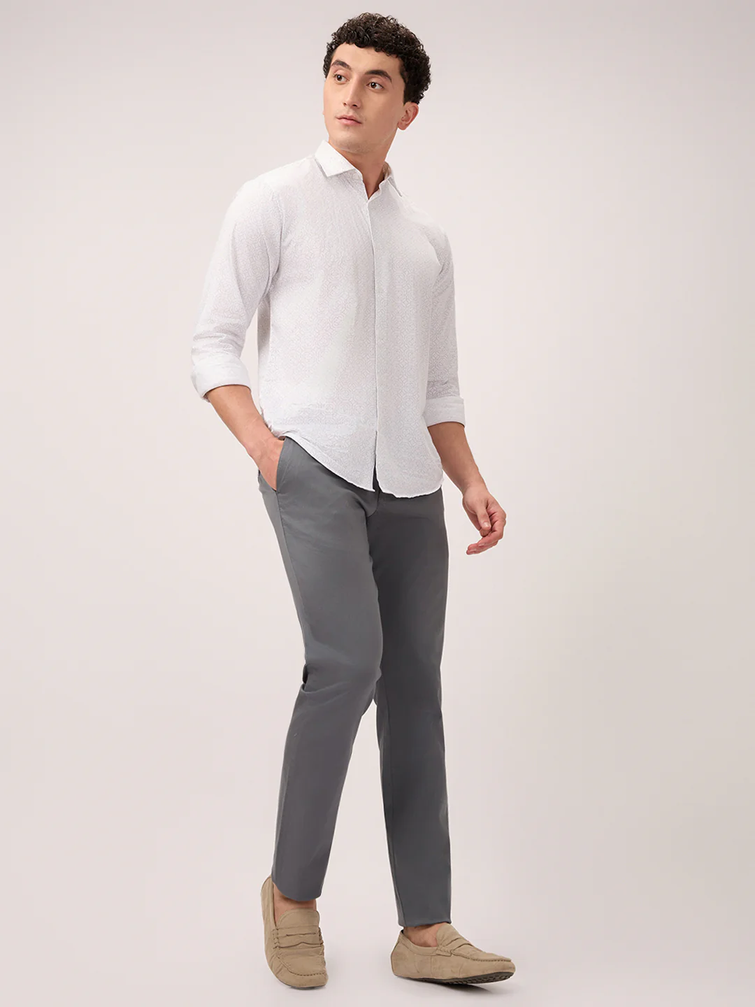 Parx Men Grey Dobby Low Rise Tapered Fit Cotton Blend Trouser - Image 5