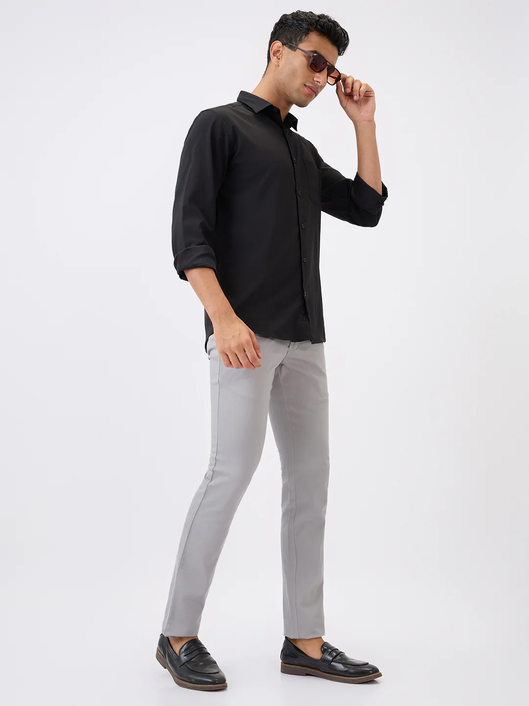 Parx Men Grey Dobby Super Slim Fit Cotton Blend Trouser - Image 6