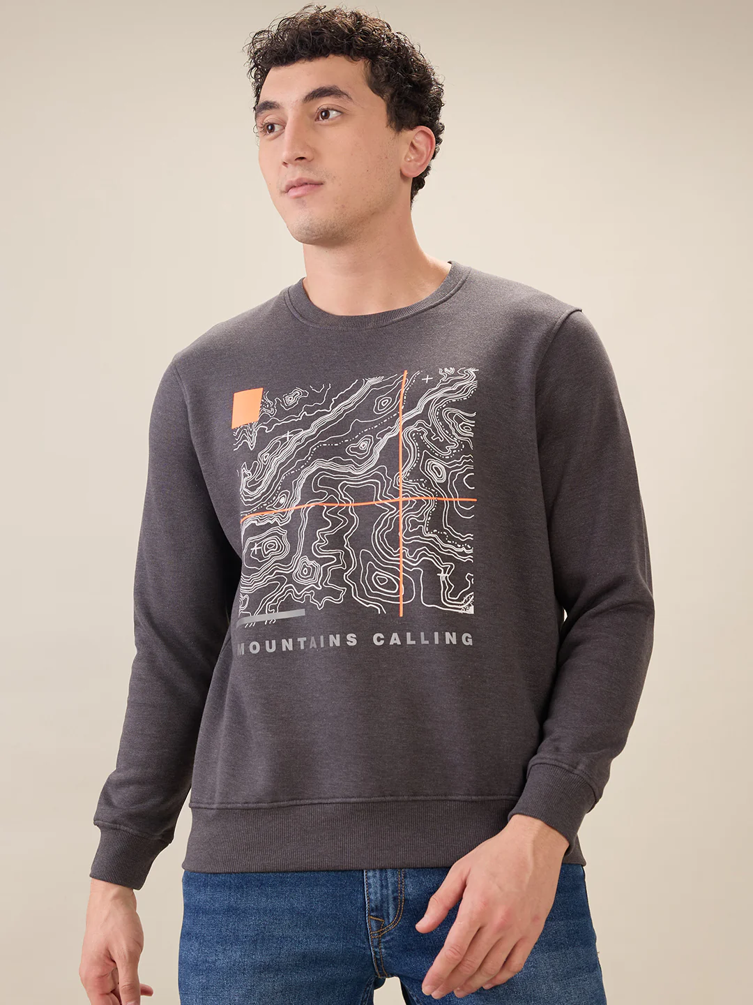 Parx Men Grey Graphic Regular Fit Cotton Blend Sweatshirt