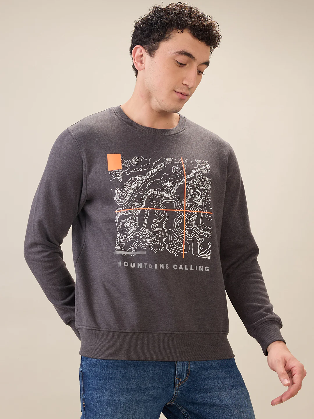 Parx Men Grey Graphic Regular Fit Cotton Blend Sweatshirt - Image 2