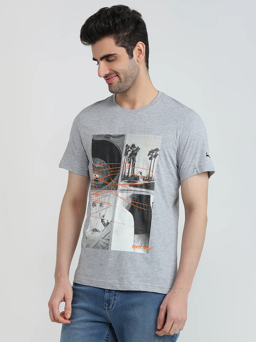 Parx Men Grey Graphic Regular Fit Cotton Blend T-Shirt - Image 2