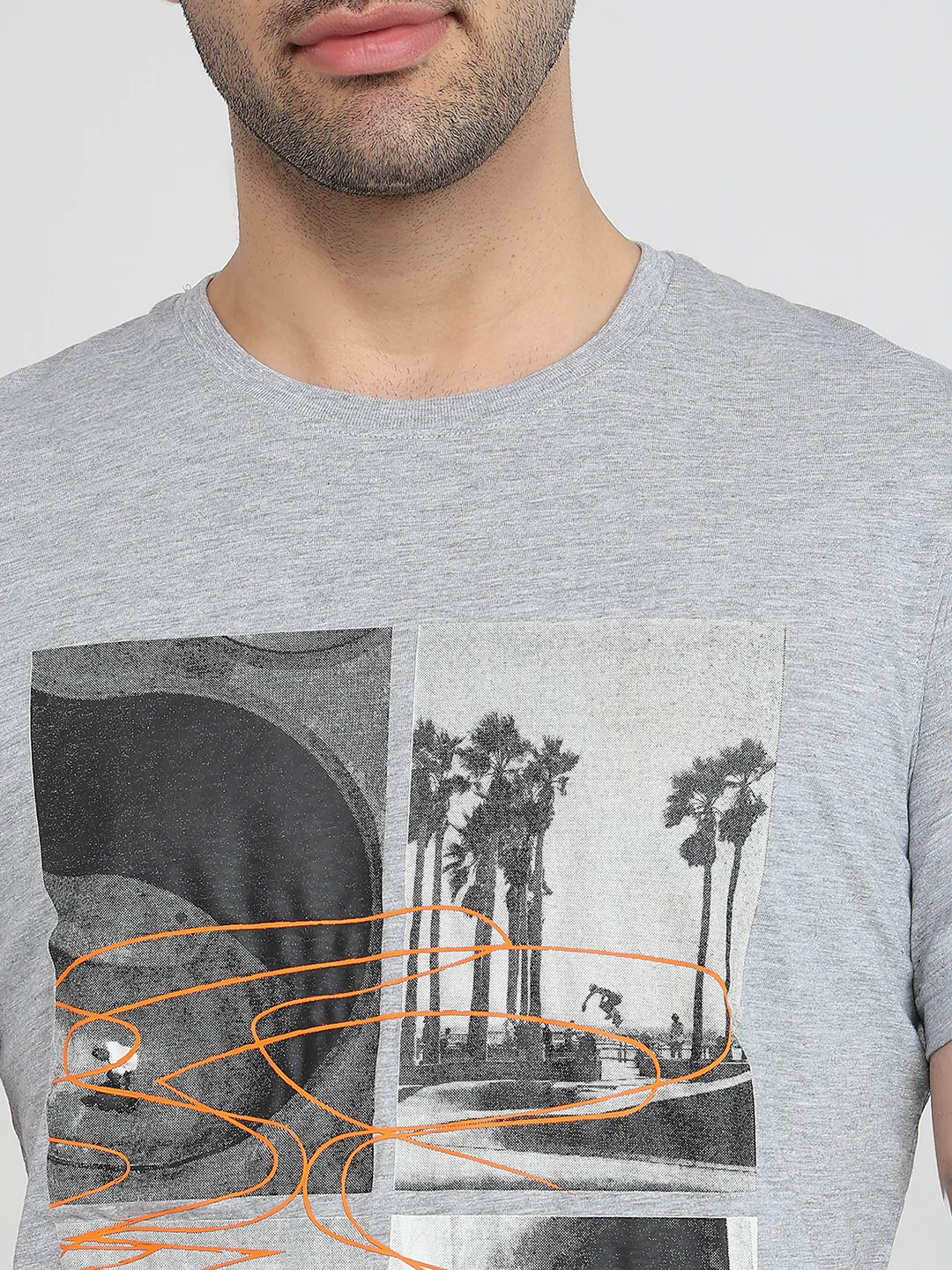 Parx Men Grey Graphic Regular Fit Cotton Blend T-Shirt - Image 6