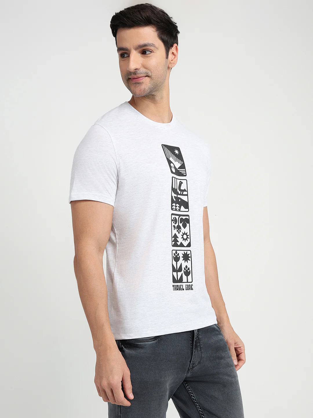 Parx Men Grey Graphic Regular Fit Cotton Half Sleeve Round Neck Collar T-Shirt - Image 3