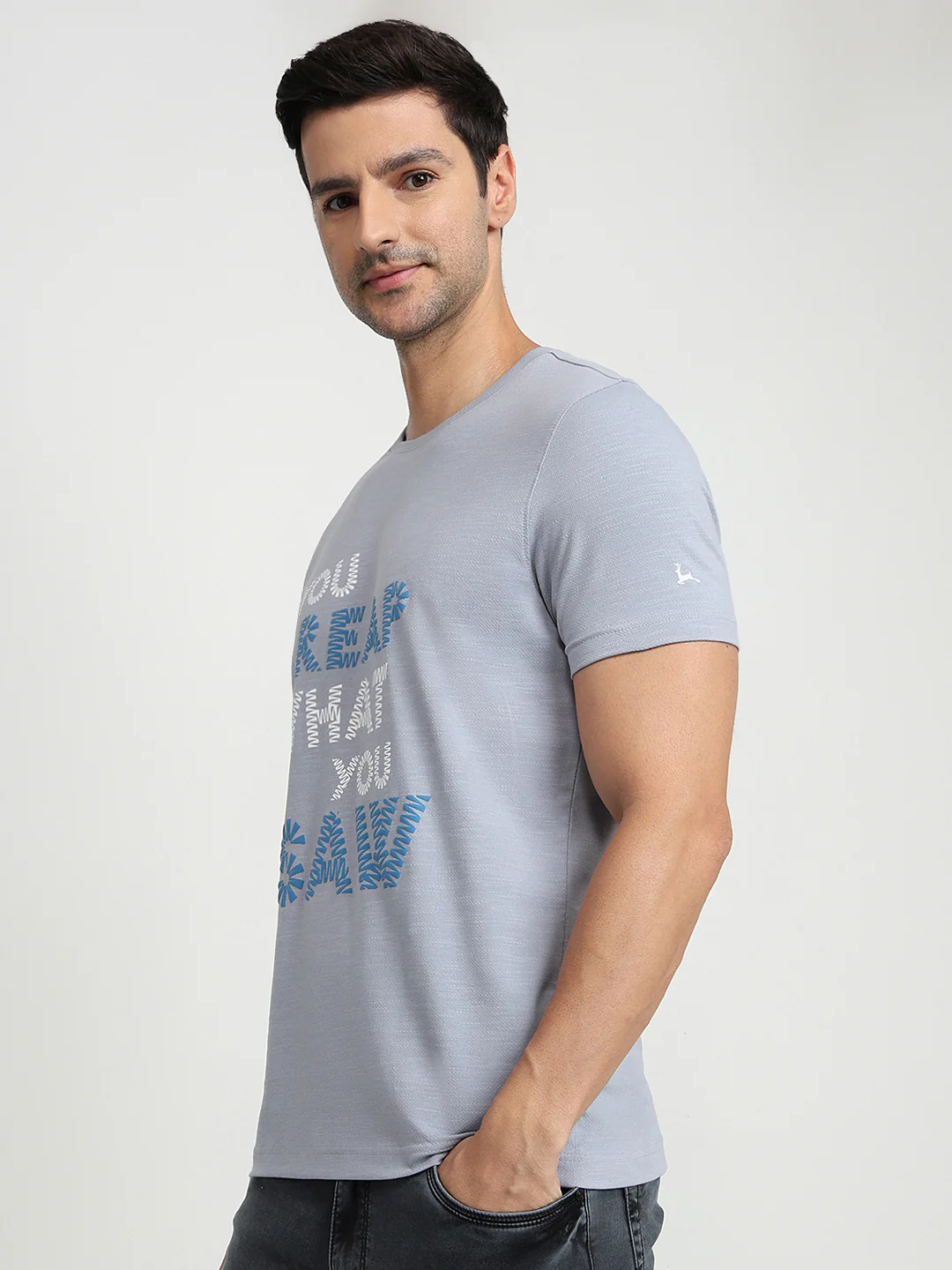 Parx Men Grey Graphic Regular Fit Cotton Half Sleeve Round Neck Collar T-Shirt - Image 2