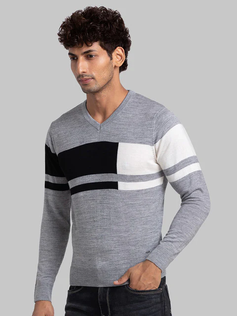 Parx Men Grey Intarsia Acrylic Sweater - Image 3