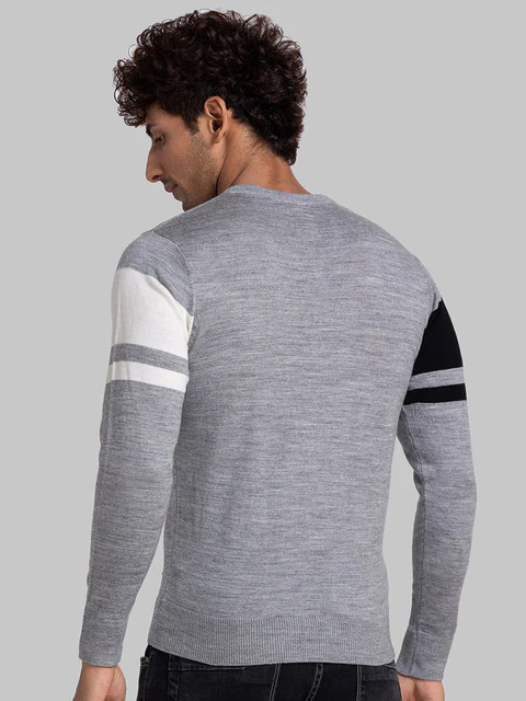 Parx Men Grey Intarsia Acrylic Sweater - Image 4