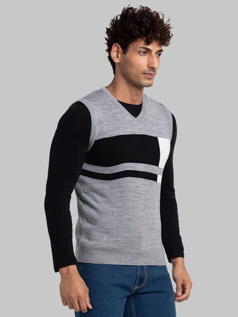 Parx Men Grey Intarsia Acrylic Sweater - Image 2