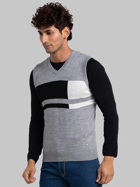 Parx Men Grey Intarsia Acrylic Sweater - Image 3