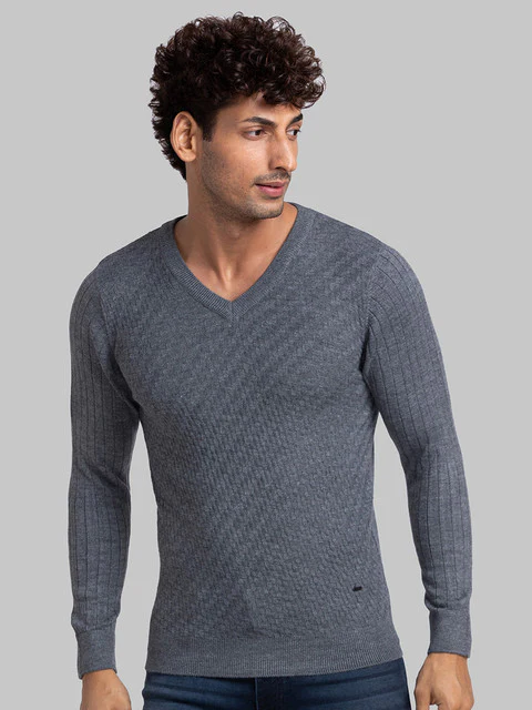 Parx Men Grey Jacquard Acrylic Sweater
